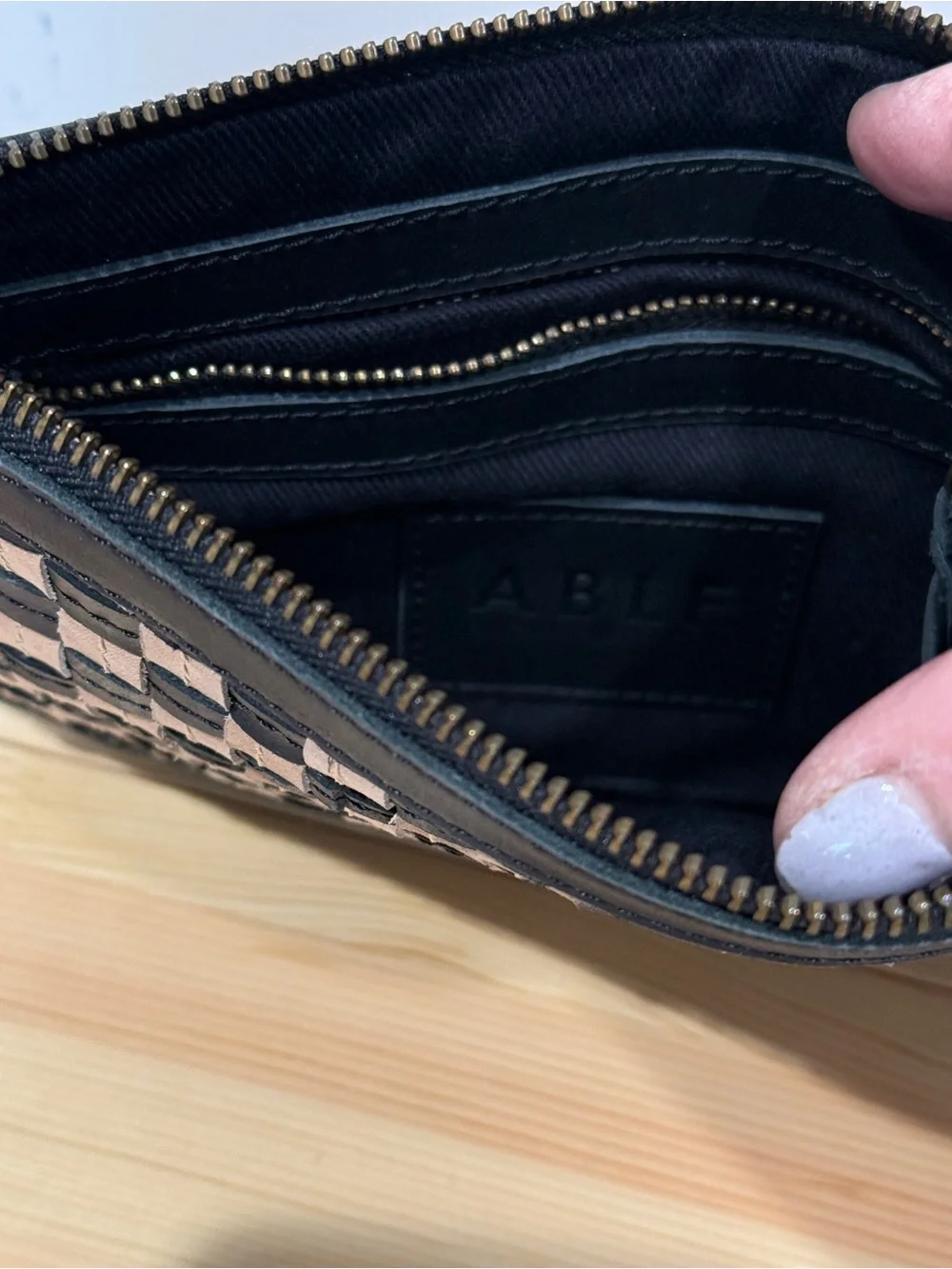 ABLE Nesmia Basketweave Leather Clutch in Black / Tan – NWT
